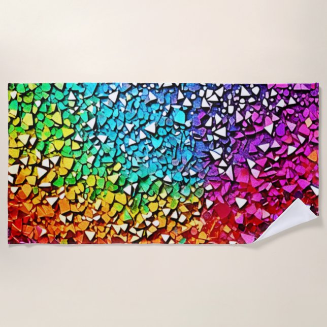 Toalla De Playa Mosaico de fragmentos de arcoiris (Anverso)