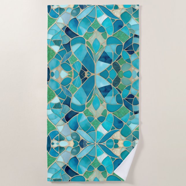 Toalla De Playa Mosaico de resumen turquesa (Anverso)