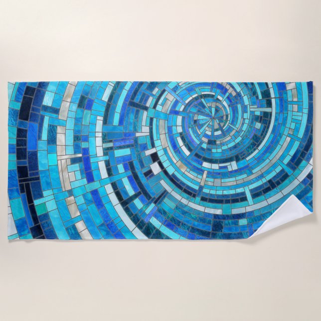 Toalla De Playa Mosaico espiral de ola azul (Anverso)