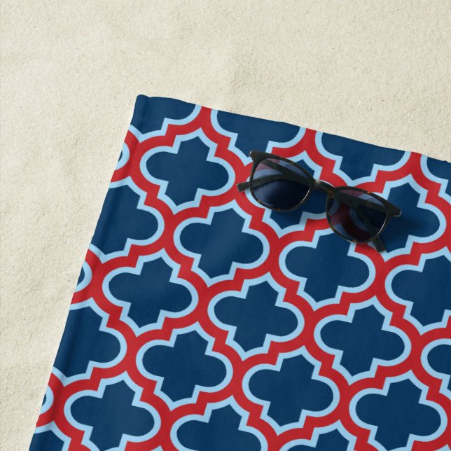 Toalla De Playa Mosaicos marroquíes azules y rojos, Entramado, Cua (In situ)