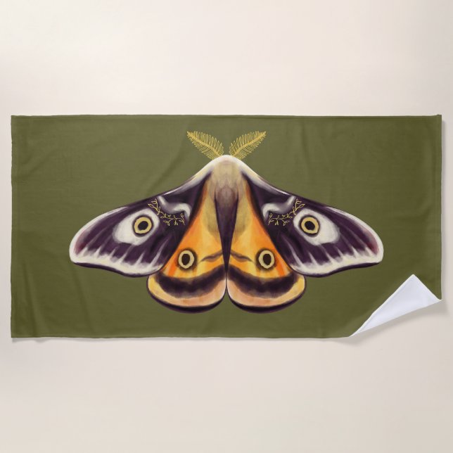Toalla De Playa Moth Insect Art Goblincore Saturnia Witchen Green (Anverso)