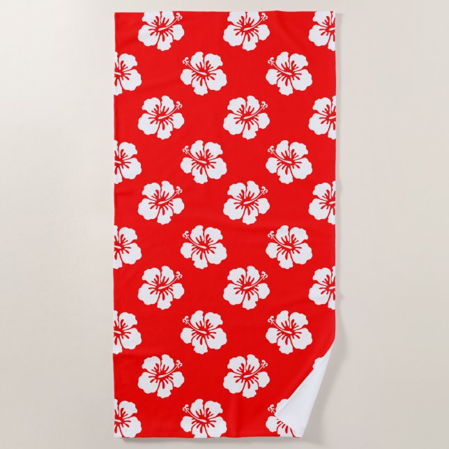 Toalla De Playa Motif Hawaïen Hibiscus Rouge et blanc (Anverso)