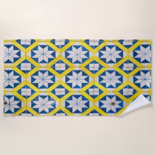 Toalla De Playa Motivo de flores mosaico en mosaico amarillo azul