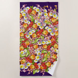 Toalla De Playa Motivo floral vintage de arte floral Primrose flor