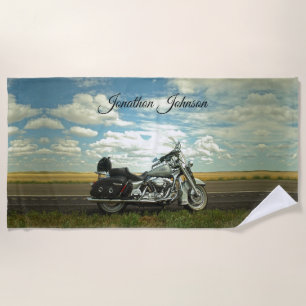 Toalla De Playa Motocicleta negra y plateada y cielo azul