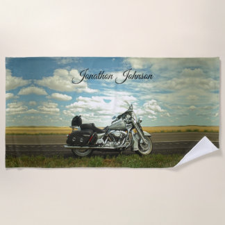 Toalla De Playa Motocicleta negra y plateada y cielo azul