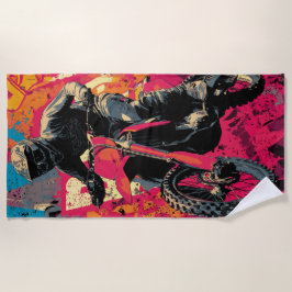 Toalla De Playa Motocross Rider Pop Art Dirt Bike Illustration