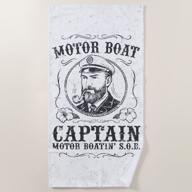 Toalla De Playa Motor Boat Captain Funny Pontoon Boating (Anverso)