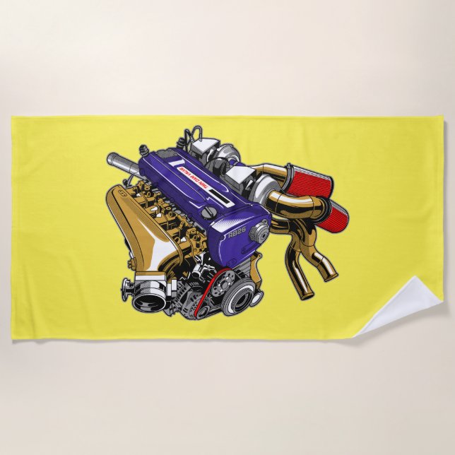 TOALLA DE PLAYA MOTOR DE TURBO DE SEIS CICLINDRO JDM (Anverso)