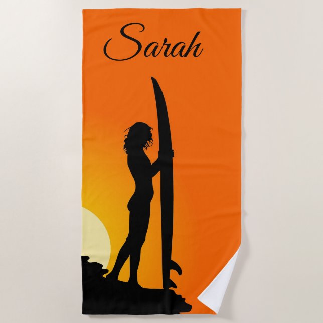 Toalla De Playa Muchacha de la persona que practica surf (Anverso)