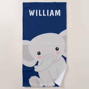 Toalla De Playa Muchacho elefante marina azul, niños personalizado