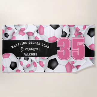 Toalla De Playa Muchos balones de fútbol chicas negros rosados nom