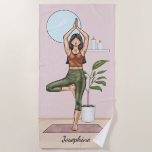 Toalla De Playa Mujer en Vrikshasana Postura de Árbol con Nombre P