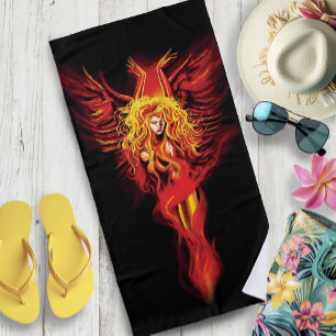 Toalla De Playa Mujer Fénix Fantasía Roja Ardiente Negra