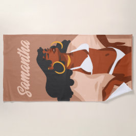 Toalla De Playa Mujer negra, bikini blanco, listo para la playa