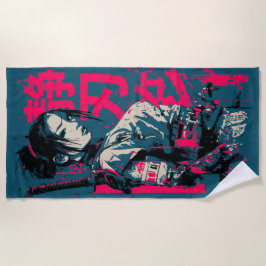 Toalla De Playa Mujer Samurái Katana Arte Callejero Japonés Kanji