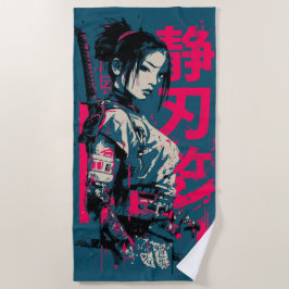 Toalla De Playa Mujer Samurái Katana Arte Callejero Japonés Kanji