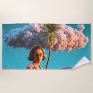 Toalla De Playa Mujer surrealista con palmera