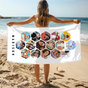Toalla De Playa MultiCollage de fotos simple moderno personalizado