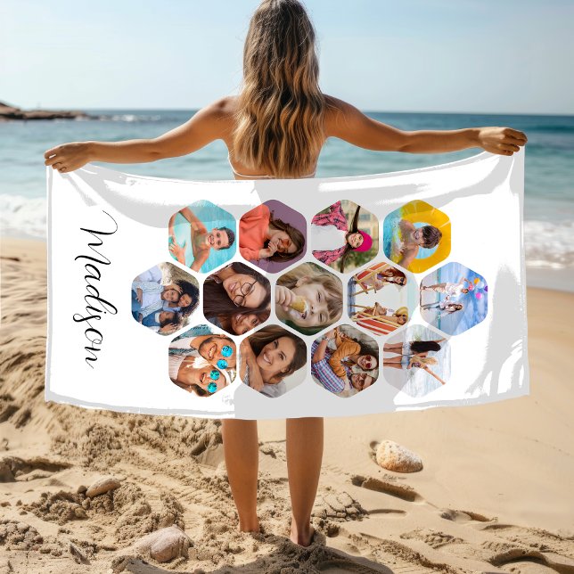 Toalla De Playa MultiCollage de fotos simple moderno personalizado (Subido por el creador)