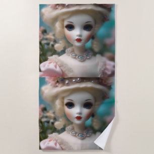 Toalla De Playa Muñeca Vintage con ojos azules,