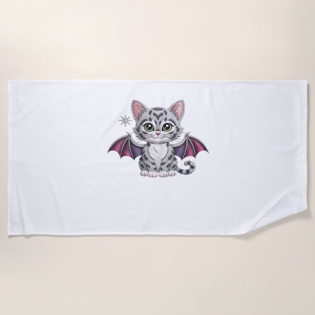 Toalla De Playa murciélago de gato bordado camiseta clásica (Anverso)