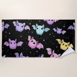 Toalla De Playa Murciélagos Kawaii – Patrón Gótico Adorable