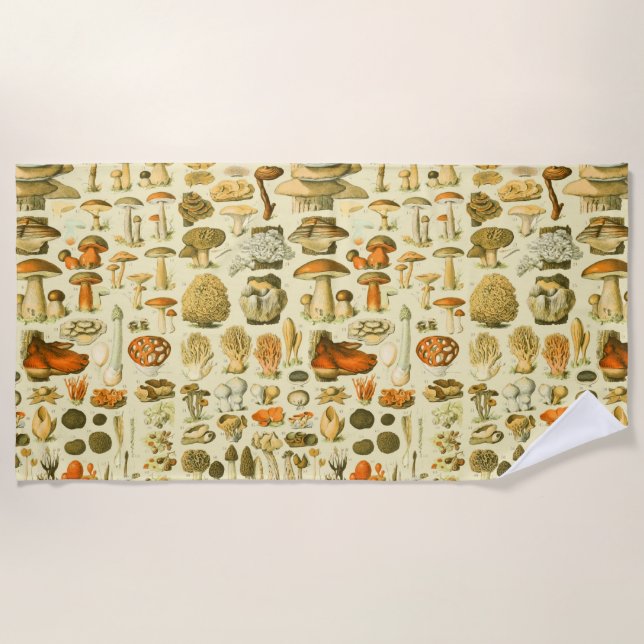 Toalla De Playa Mushroom Vintage Toadstool Ilustracion antiguo (Anverso)