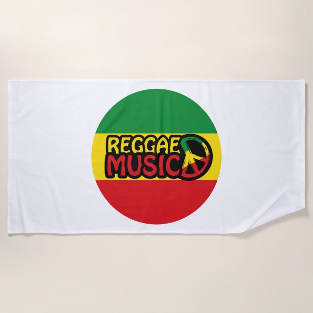 Toalla De Playa Música de reggae, arte de reggae con símbolo de pa (Anverso)