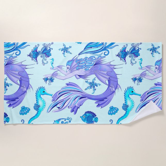 Toalla De Playa Mystic Mermaid Fairy Purple Creple Ceramic Tile (Anverso)