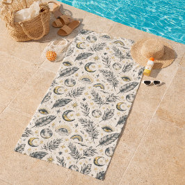 Toalla De Playa Mystical Celestial Moon Stars Pattern Custom Name