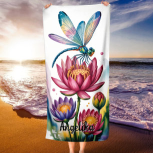 Toalla De Playa Mystical Dragonfly & Lotus Floral Vibraciones de