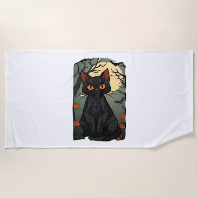Toalla De Playa Mystical Halloween Black Cat Art - Spookly Feline  (Anverso)