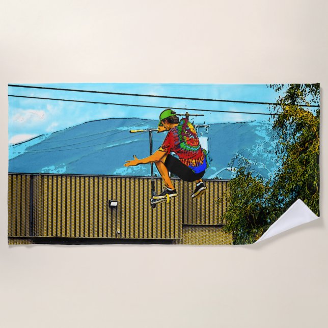 Toalla De Playa Nacido en Scoot - Trick de Scooter Stunt (Anverso)