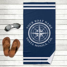 Toalla De Playa Name of your boat Nautical Compass Navy blue