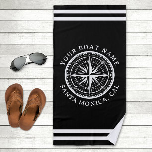 Toalla De Playa Name of your boat Nautical Compass Navy blue