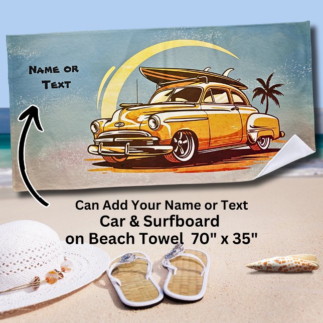 Toalla De Playa Name, Old Car with Surfboard & Palm Tree (Subido por el creador)