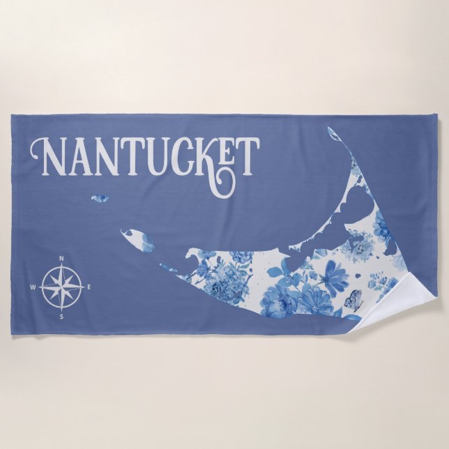 Toalla de playa Nantucket azul y blanco (Anverso)