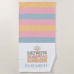 Toalla De Playa Naranja azul rosado pastel  retro nombre personali