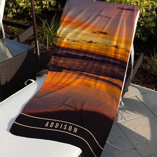 Toalla De Playa Naranja Beach Sunset Monograma tropical amarillo (Subido por el creador)