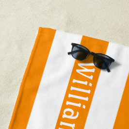 Toalla De Playa Naranja Blanco | Rayas de Cabaña Personalizadas