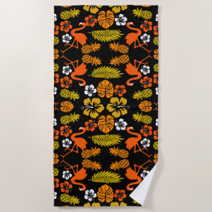 Toalla De Playa Naranja brillante Floral Tropical Patterado