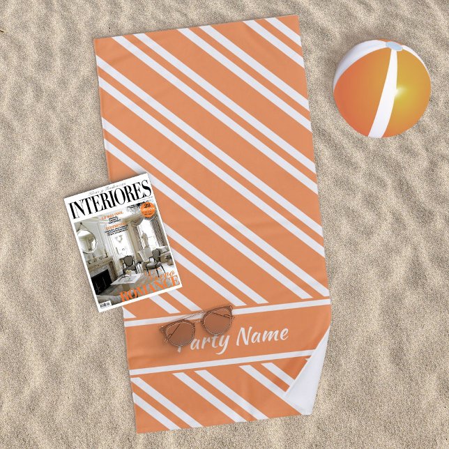 Toalla De Playa Naranja brillante y franjas blancas personalizadas (Subido por el creador)