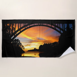 Toalla De Playa Naranja California Coastal Sunset Under Bridge
