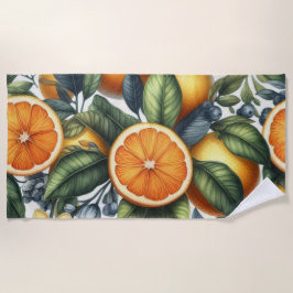 Toalla De Playa Naranja Citrus Whimsical Watercolor Fruta & Floral