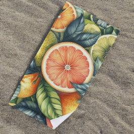 Toalla De Playa Naranja Citrus Whimsical Watercolor Fruta & Floral