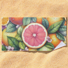 Toalla De Playa Naranja Citrus Whimsical Watercolor Fruta & Floral