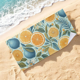 Toalla De Playa Naranja Citrus Whimsical Watercolor Fruta & Floral