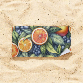 Toalla De Playa Naranja Citrus Whimsical Watercolor Fruta & Floral