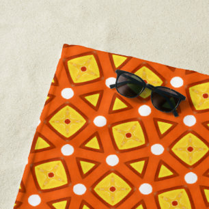 Toalla De Playa Naranja cuadrado y triángulo naïve patrón retro